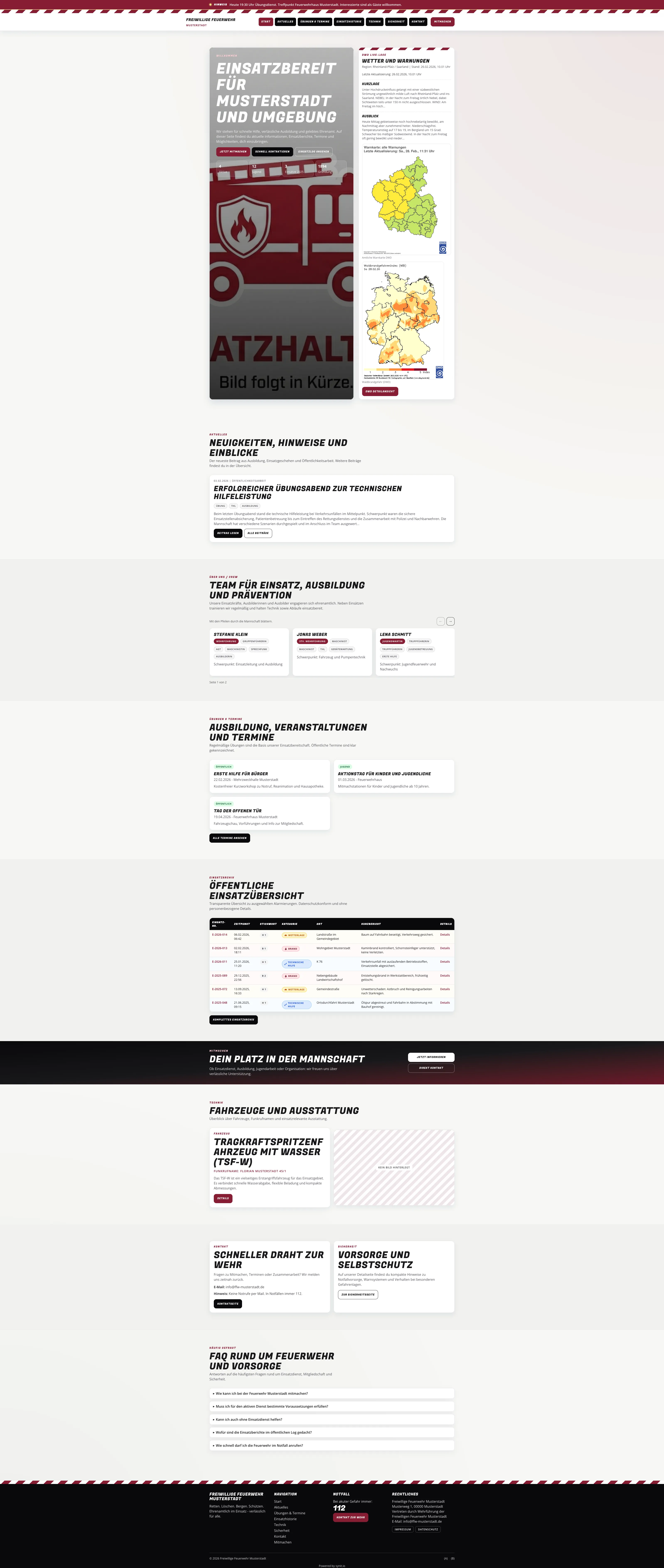 TrustRed CMS Vorschau für Feuerwehr-Website und Einsatzberichte