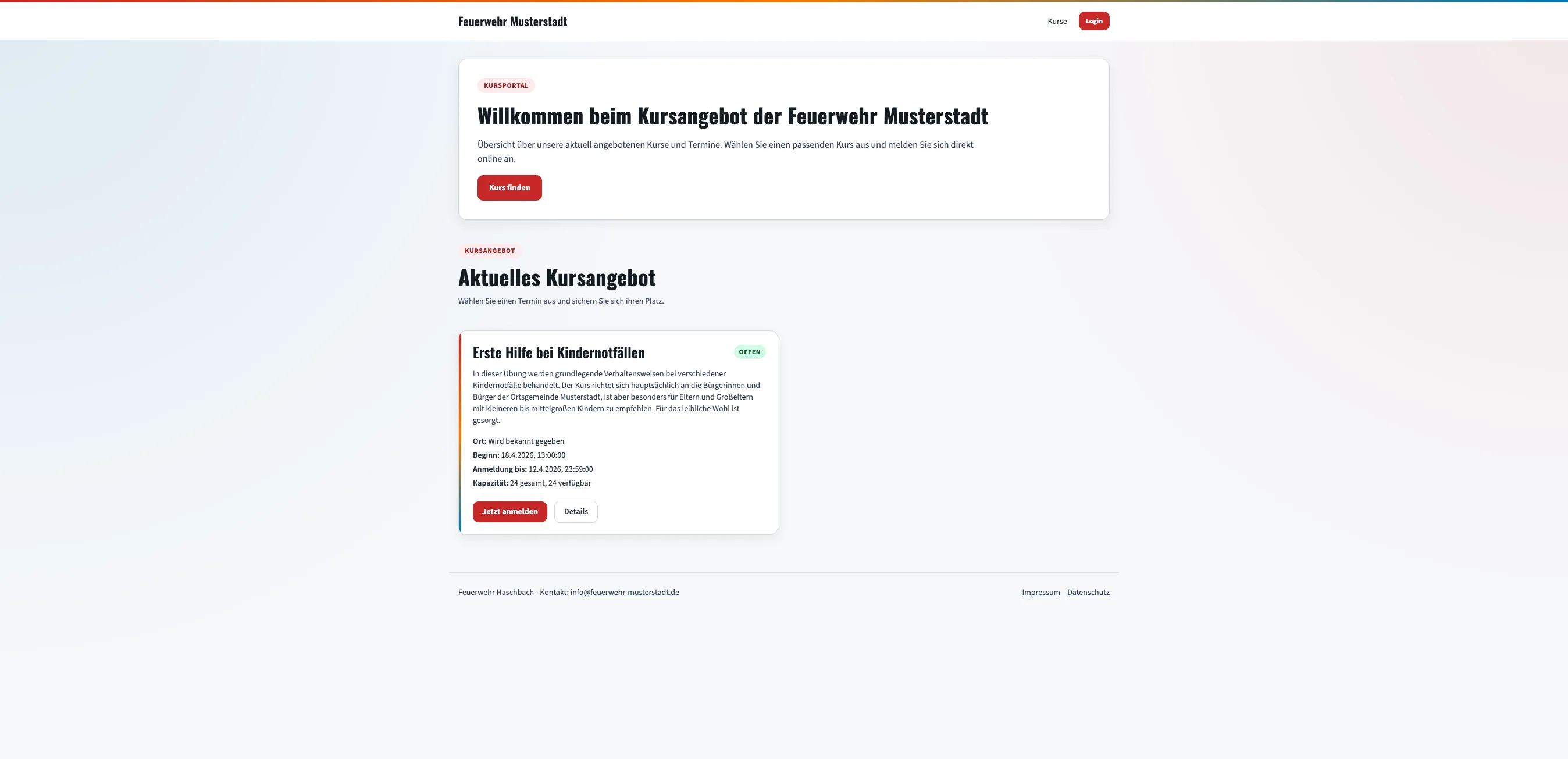 TrustRed Courses Vorschau für Kurs- und Teilnehmermanagement